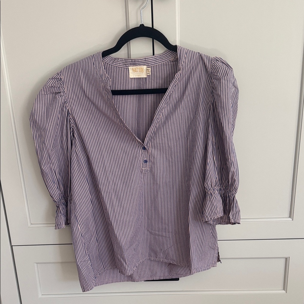 Nation LTD Purple & White Pinstripe Puff-Sleeve Blouse